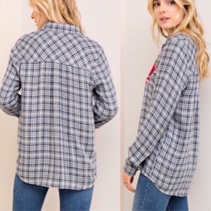 Tops - Rose Patch Flannel Shirt Tops - Rose Patch Flannel Shirt